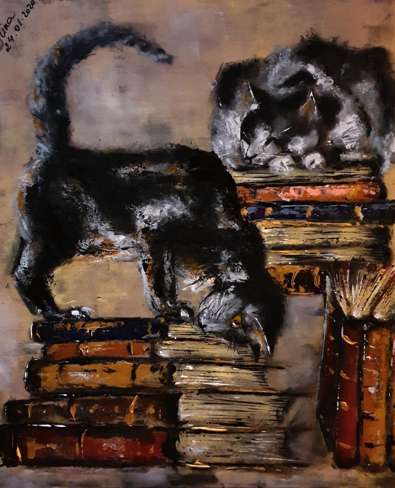 ArteDiAlina.com painting: Curiosity doesn't kill the cat
